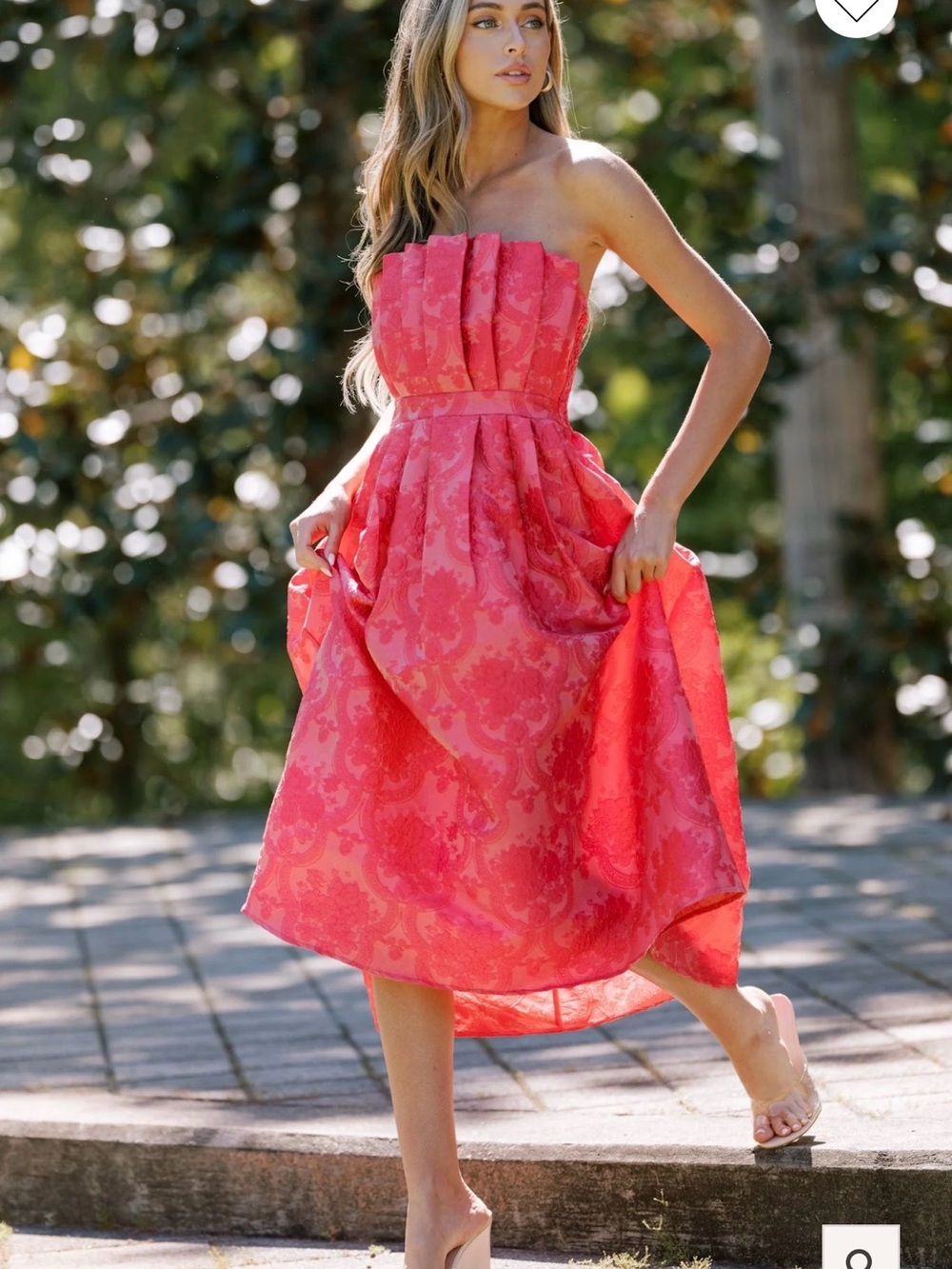 entro Strapless Pink Floral Jacquard Midi Dress
